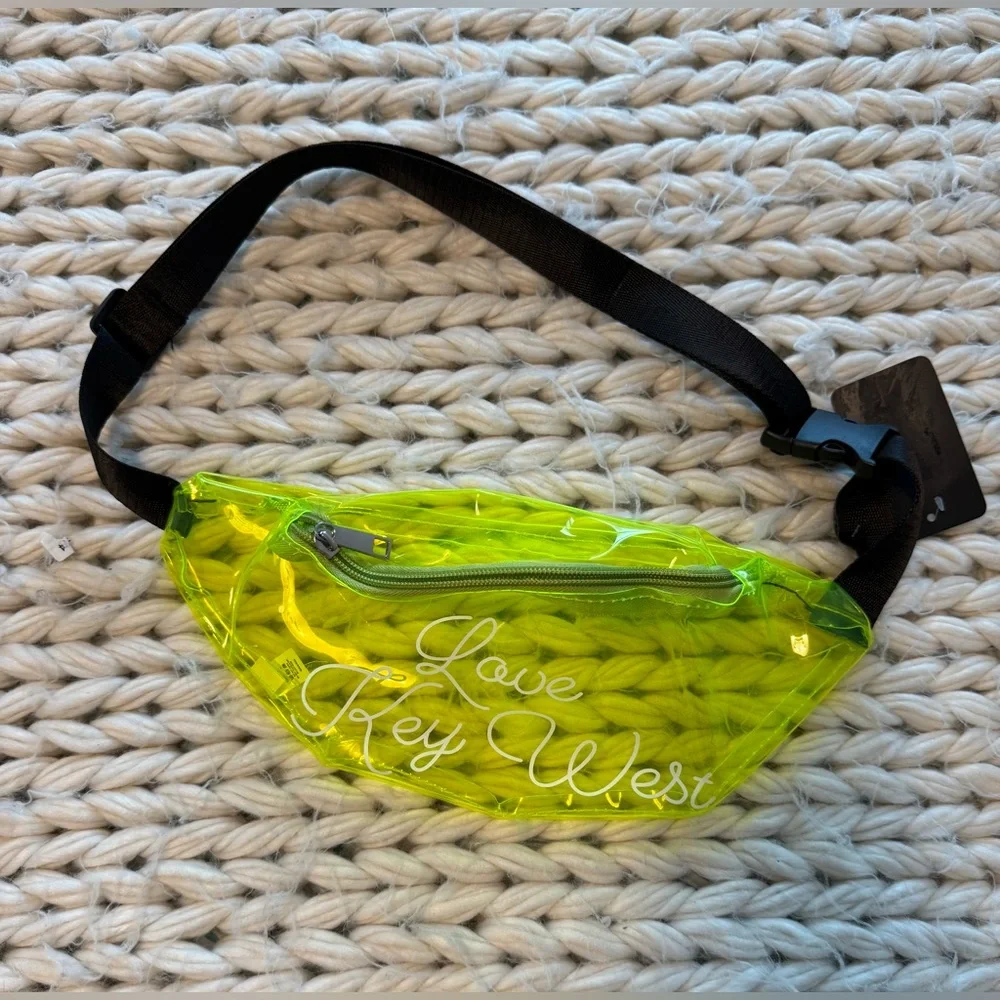 NWT Lucky 7 Brand Neon Yellow “Love key west” belt bag - never used